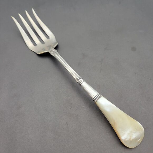 Antique Mother of Pearl Sterling Silver Ferrule Meat Serving Fork